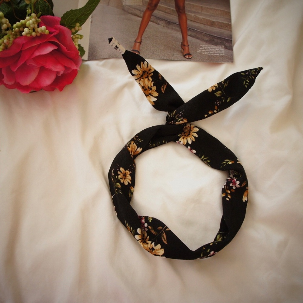 Blue floral wire bunny ear headband hairband